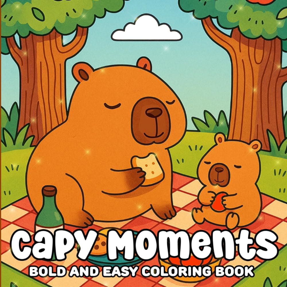 Capy Moments Bold and Easy Coloring Book: Stress-Relief Coloring with Cute Capy Characters (G&G Bold & Easy Coloring Books) cover image